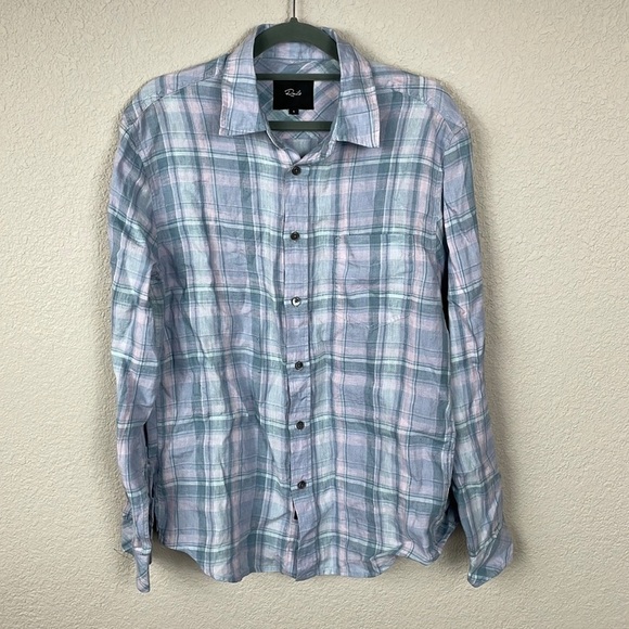 New Rails Mens Havana Plaid Denim Sport Shirt Linen Button Front Long Sleeve S - Picture 4 of 14